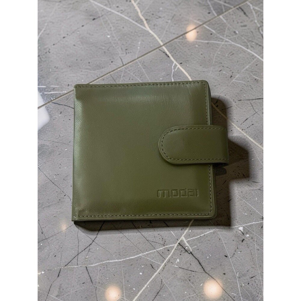 Moda Spana๐งก New Side Snap olive Compact Leather Card/Passport Holder Unisex #22